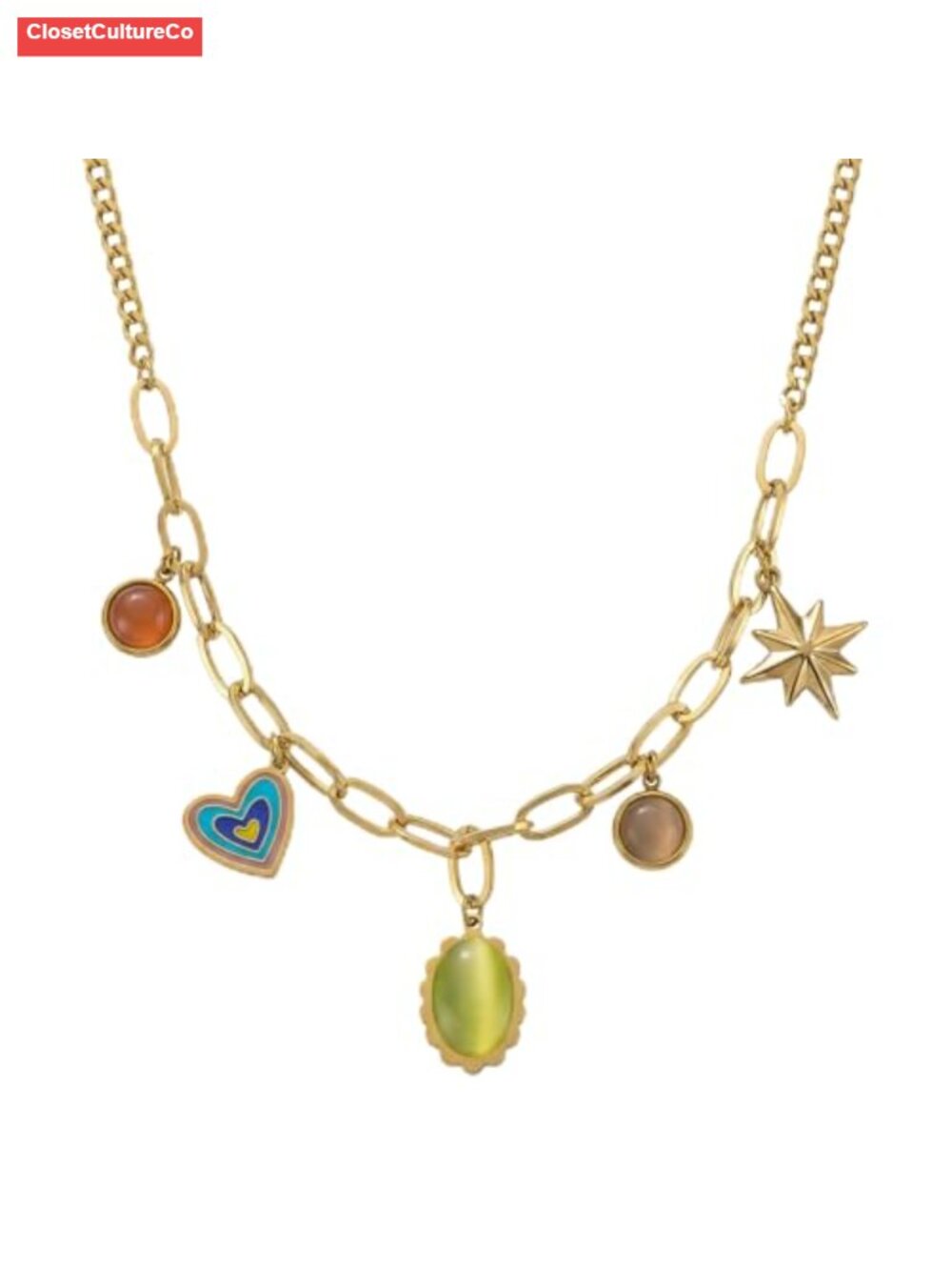 Gold Plated Mixed Chain Necklace with Charms Adjustable Layering